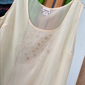 Sheer embellished flowey asymmetrical tank!